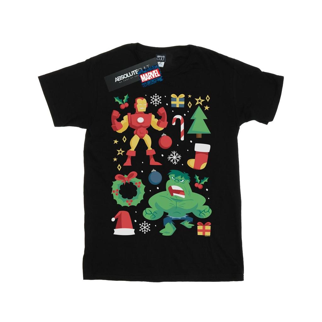 Marvel Mens Iron Man And Hulk Christmas Day T-Shirt