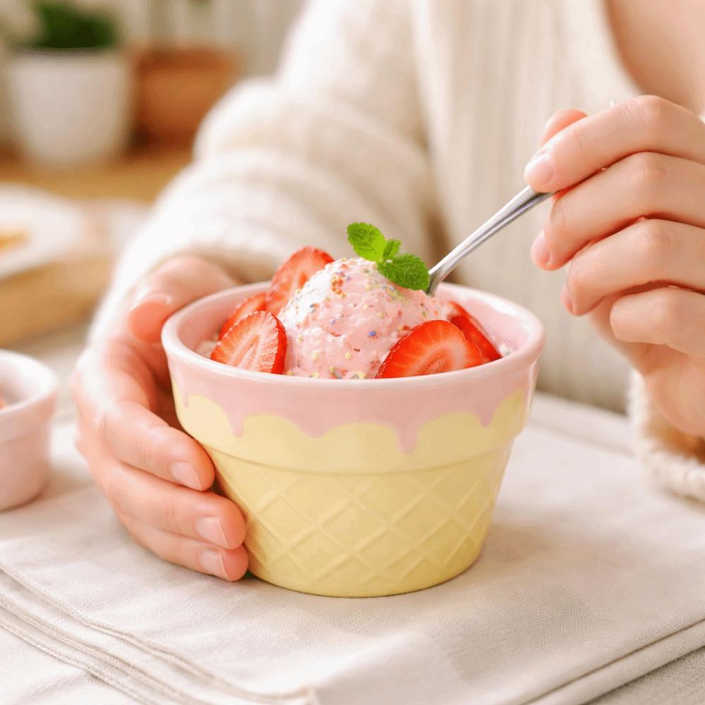 Ice Cream Shaped Ceramic Yogurt Bowl Cream Colored Dining Plate Oatmeal Dessert Bowl Restaurant