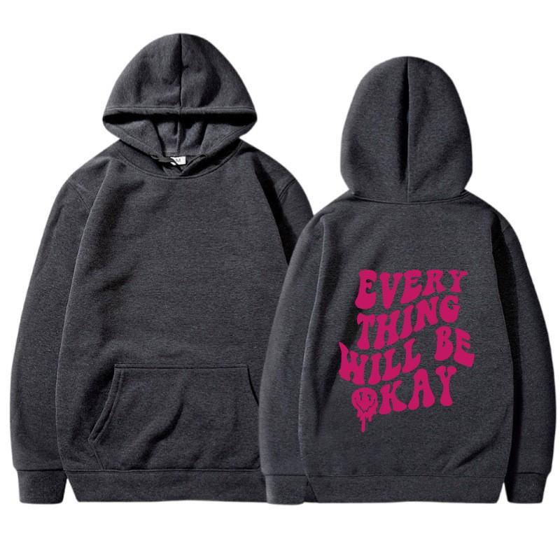 Oversized Hooded Sweatshirt Women Men Long Sleeve Fleece Lined Casual Streetwear With Letter Print