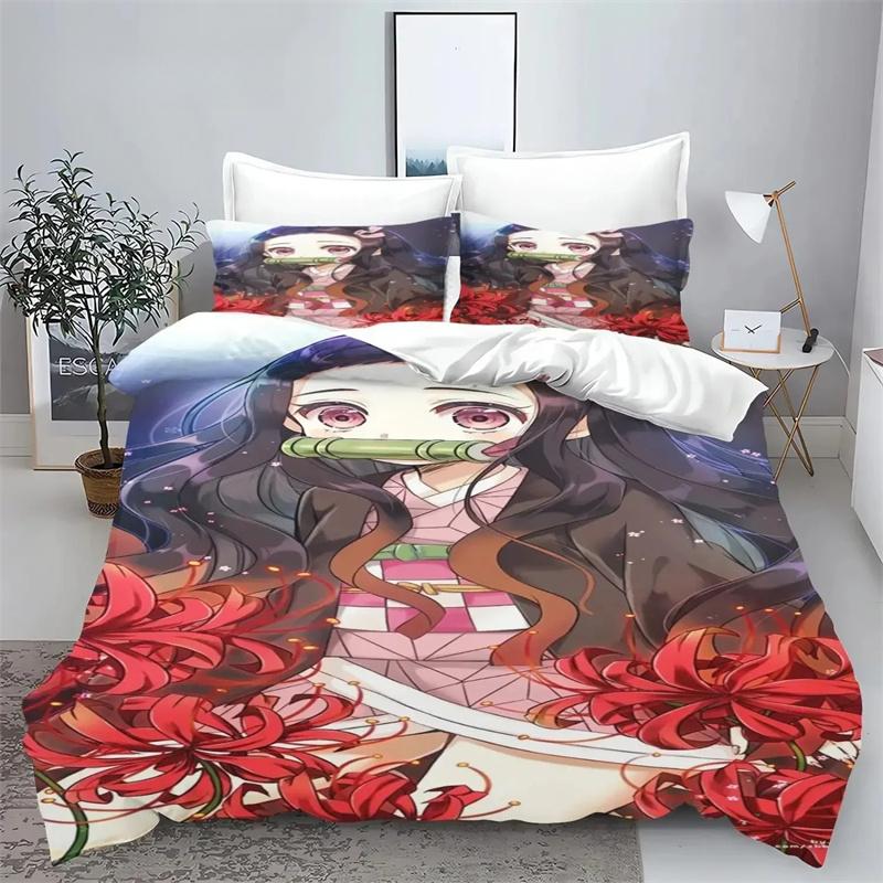Demon Slayer Kimetsu No Yaiba Kamado Nezuko Anime 100% Polyester Bedding Set Duvet Cover Set Printed Cartoon Home Decor
