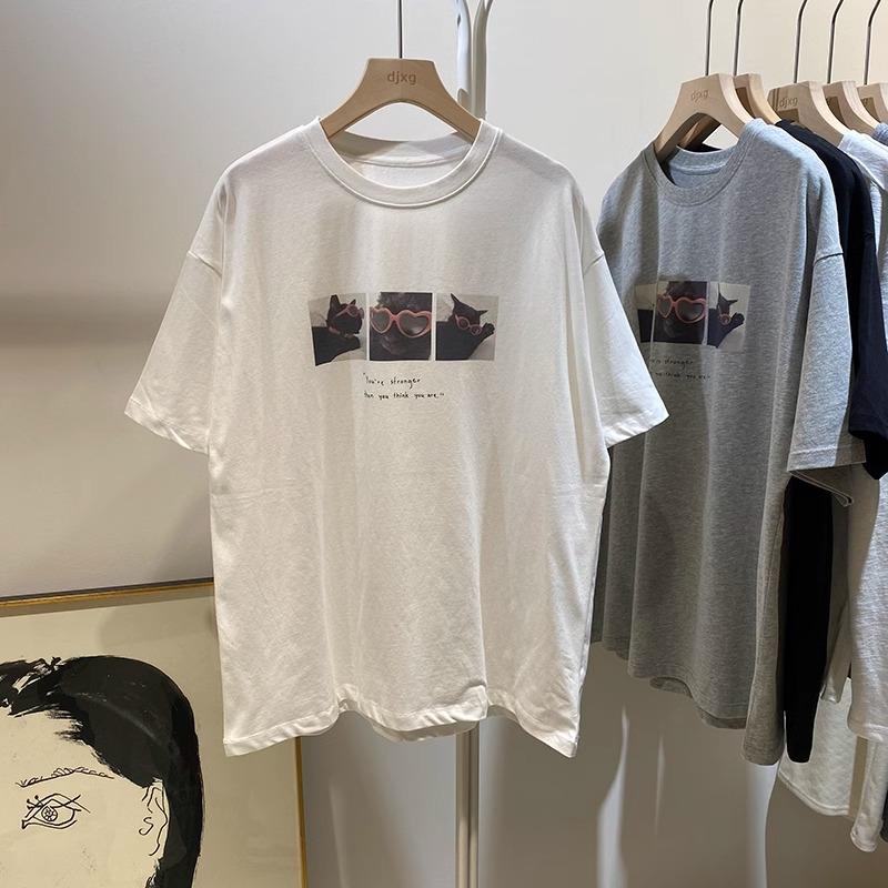 Футболки с коротким рукавом Harajuku с милым рисунком для женщин, летние, из чистого хлопка, повседневные, большого размера, женские, белые, серые, топы Y2k