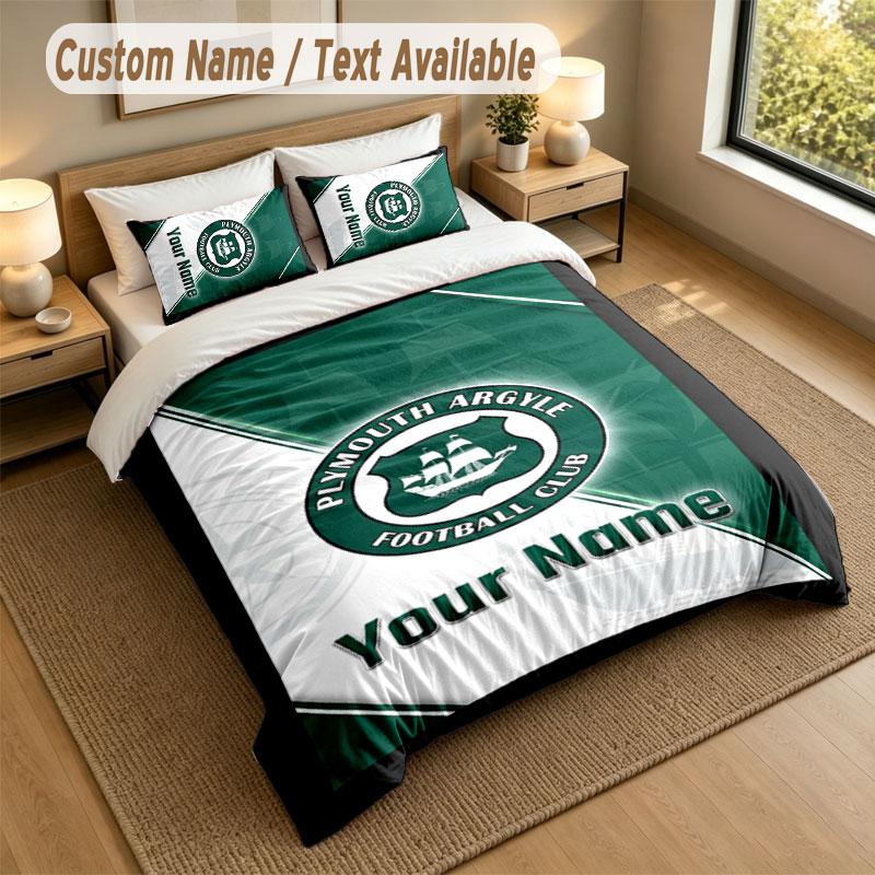 Bedding Set 1 Duvet Cover 2 Pillowcases Plymouth Argyle FC Print Soft Bed Linen Bedroom Decor