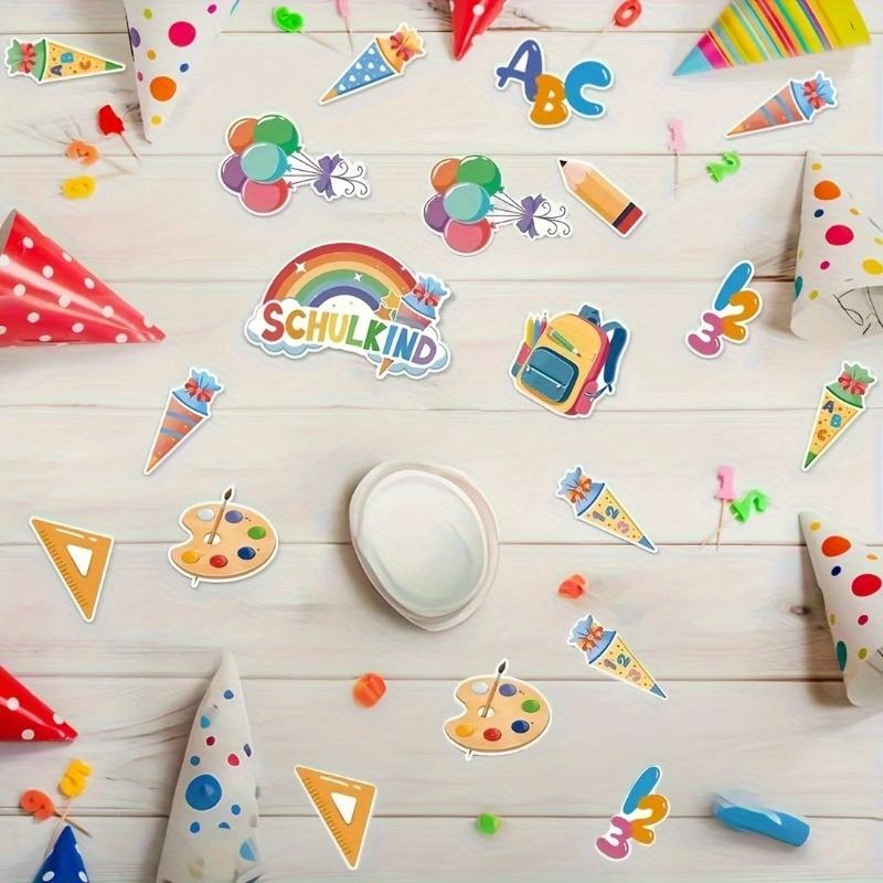Разноцветные конфетти-украшения для возвращения в школу - тематические сувениры для вечеринки ABC 123 с воздушными шарами, рюкзаками и радужными акцентами