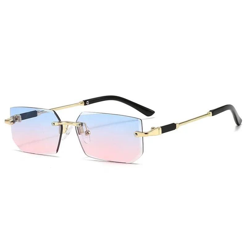 Fashion Rimless Sunglasses for Men Women UV Protection Multi Color Glasses Outdoor Driving Travel Accessories