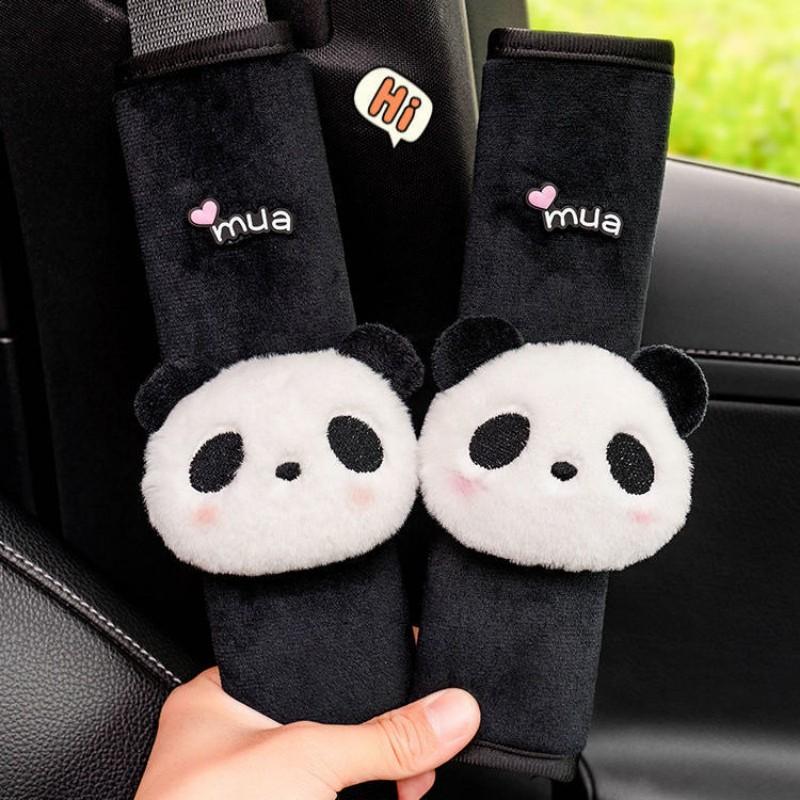 Panda Car Seat Belt Shoulder Protector Cute Backpack Shoulder Protector Decorative Plush Doll Car Accessories Interior Woman