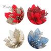 10Pcs/Set Christmas Artificial Flower Glitter Leaves Red Golden Silver-color Layered Xmas Tree Wreath Decoration Fake Flower Photo Props