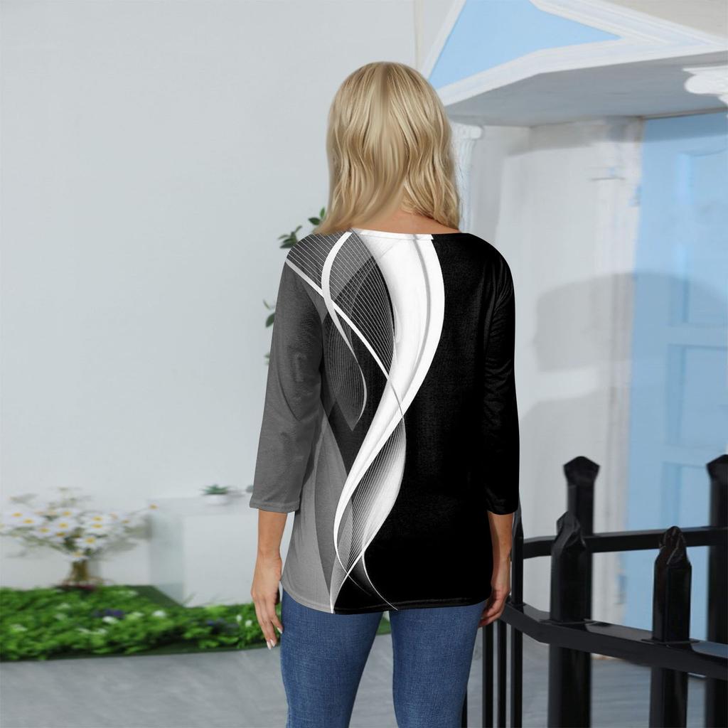 Women's Stand Collar 3/4 Sleeve Printed Top T-shirt