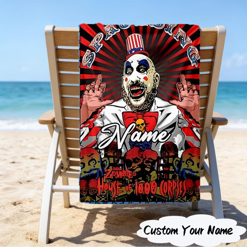 1PC Custom Name Clown Horror Heart Beach Towel, Lightweight Quick-Dry for Man Woman, for Summer Travel, Swimming Pool Birthday Gift
