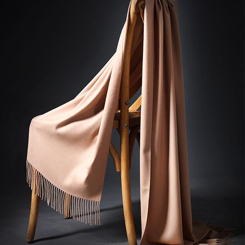 Women Scarf Shawl Soft Thickened Solid Color Winter Warm Tassels Fashion Accessories