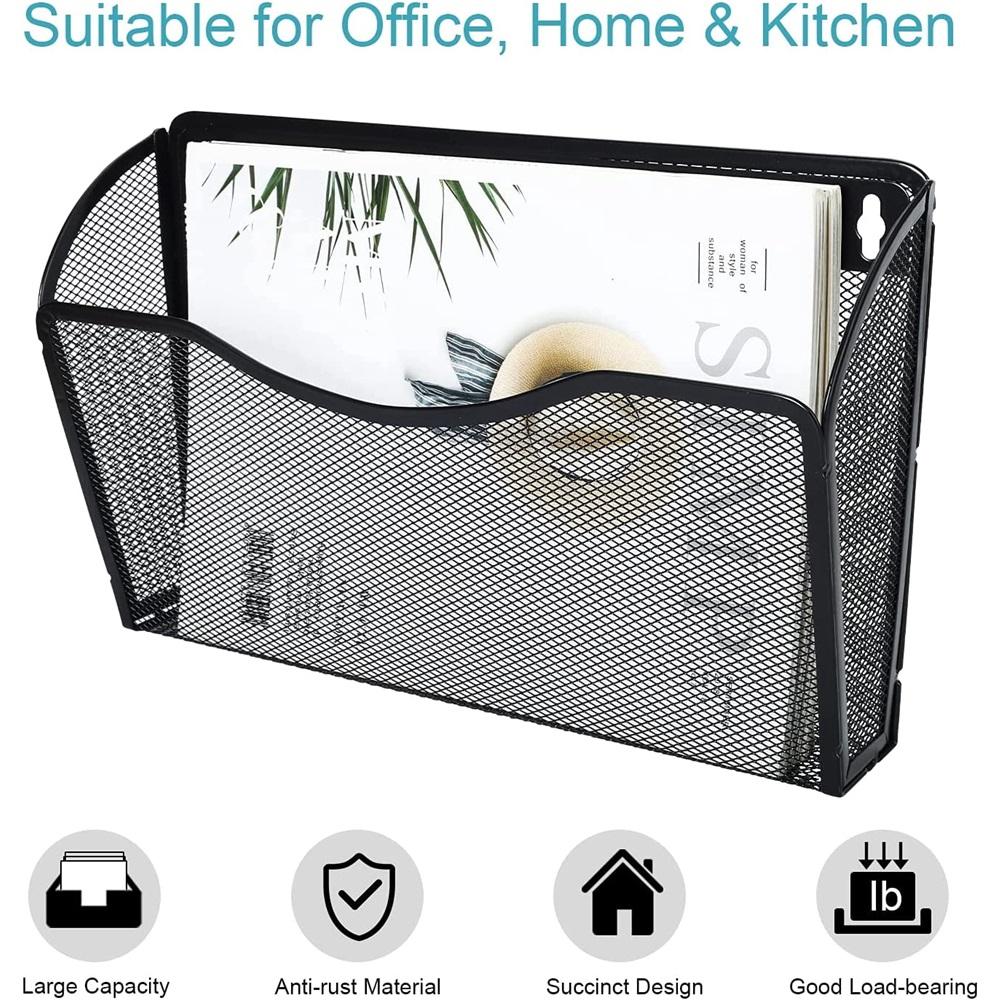 Wall-mounted folder and letter pocket storage bag (set of 3) metal mesh desktop hanging basket mailbox A4 size paper document organizer