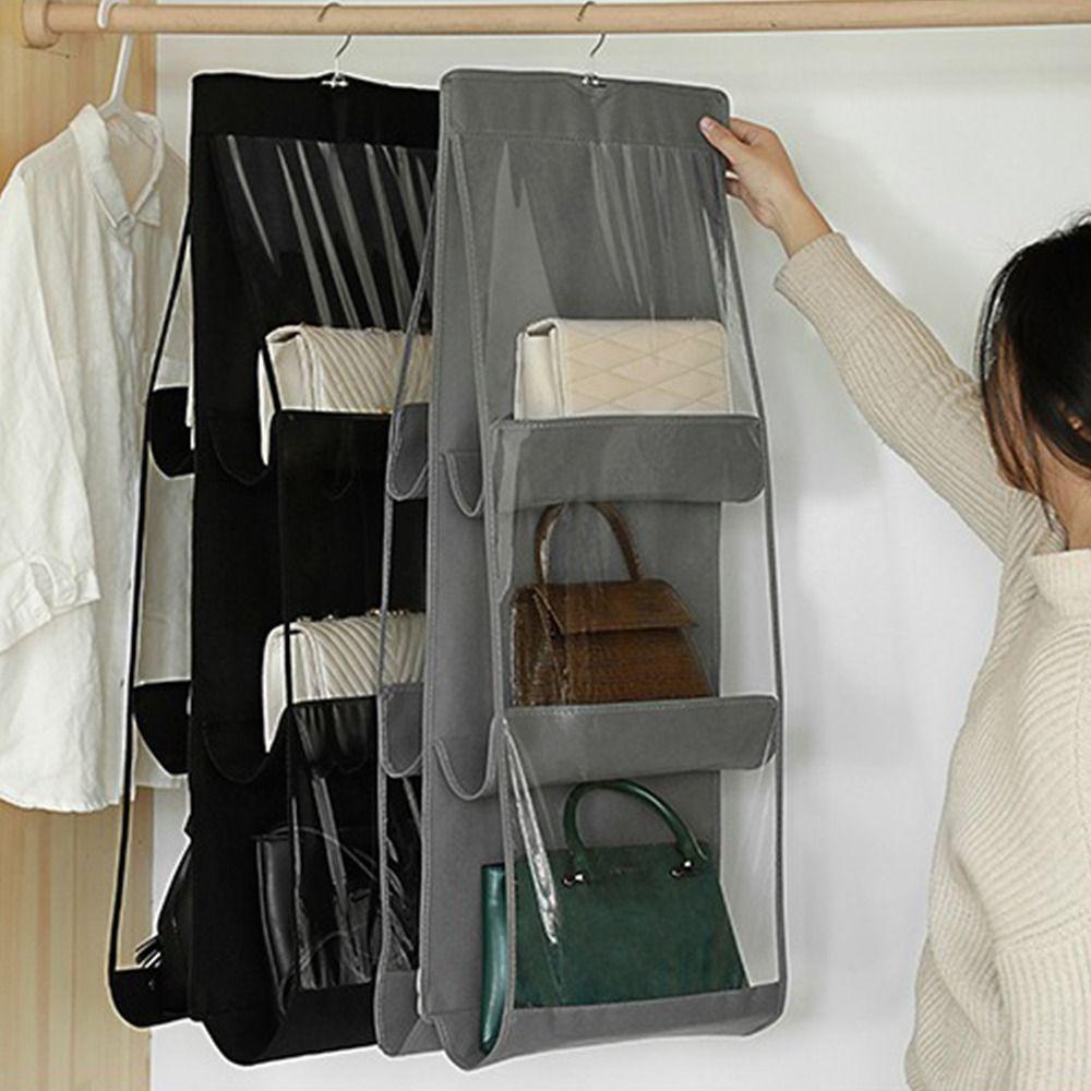 1Pcs Waterproof Hanging Handbag Organizer 6 Pockets Clear Sundry Bag For Wardrobe Closet