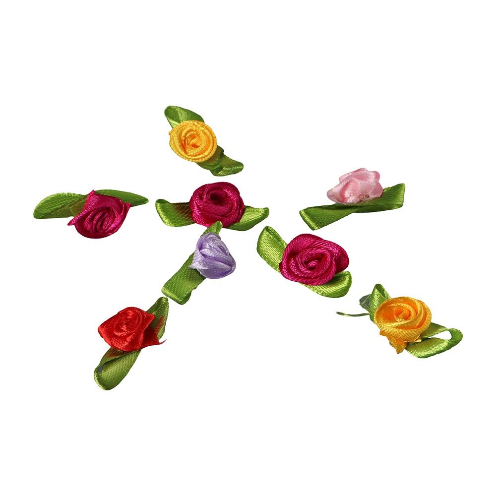 Свадебные Маленькие Разноцветные Мини Ленточные Розы Бант Украшения Искусственные Розетки Тканевые Цветы