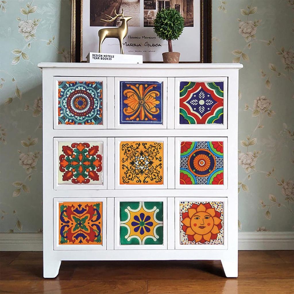 Moroccan Tile Stickers,24 Pcs 15 * 15cm Vintage Self Adhesive Vinyl Tile Decals Wall DIY Tile Stickers Home Decoration for Kitchen Living Bedroom