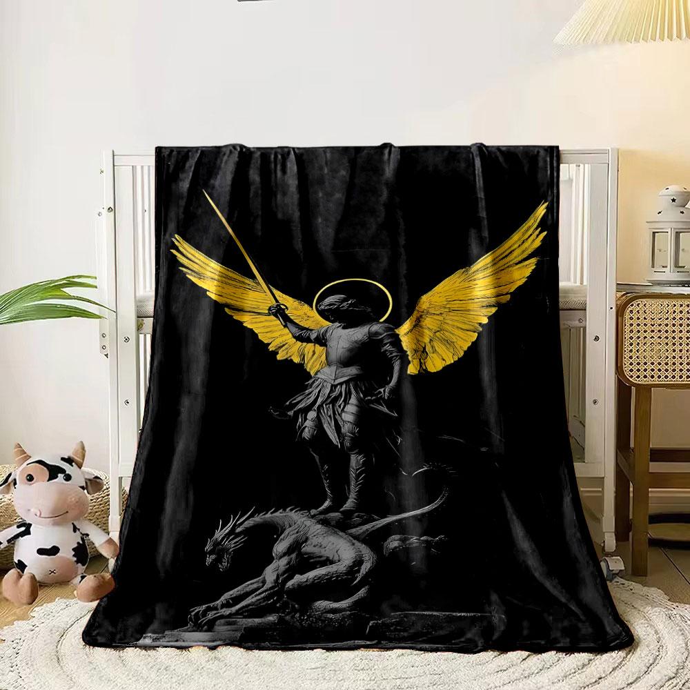 Angel Winged Warrior Dragon Print Blanket  Printed Blanket for Living Room Bed Couch lunch break Soft Cozy Blanket for Friend's festival Gift