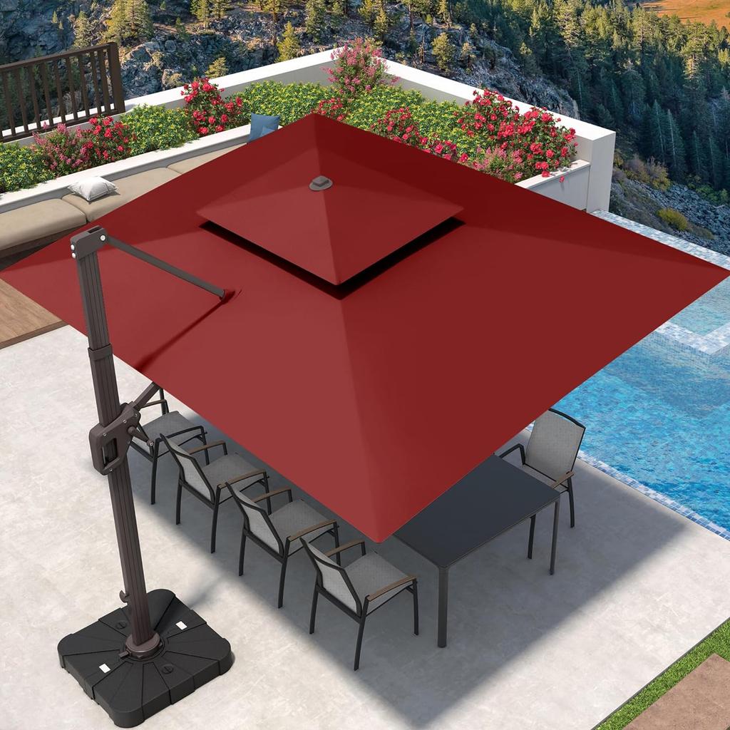 9' X 12' Cantilever Patio Umbrella 360°Rotation Rectangular Outdoor Umbrella, Double Top Large Offset Sun Shade Umbrella