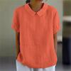 Womens Casual Peter Pan Collar Blouse Summer Loose Cotton Blouse Linen Tops Solid Color Short Sleeve Casual Ladies Breathable Shirt
