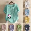 Women's Fashion Round Neck Short Sleeve T-shirt Casual Cotton Linen Graphic Shirt Leisure Loose Cute Panda Prined Summer Blouse Tops Plus Size