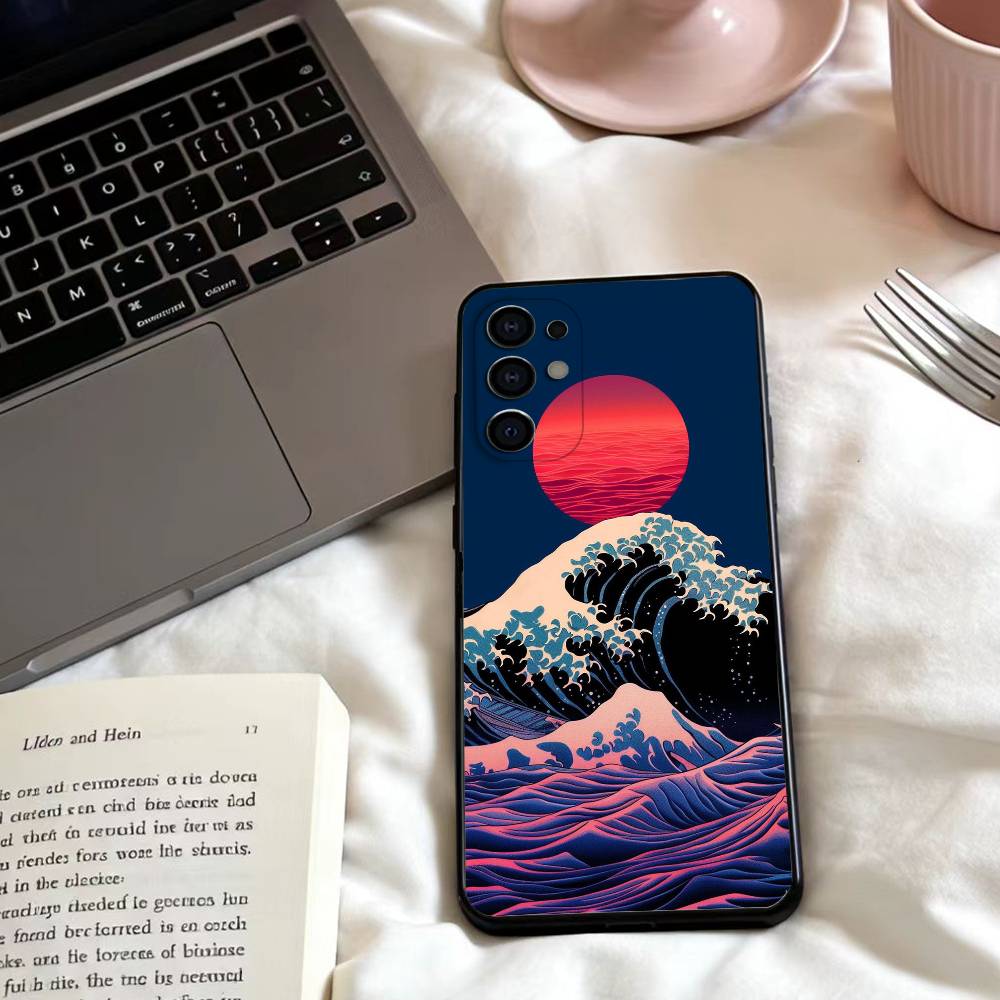 Японская Укиё-э Морские Волны Чехол для Телефона Для Samsung S25,24,23,22,30,21,10,9,Ultra,Plus,Lite,FE,4,5 G Мягкий Черный Чехол