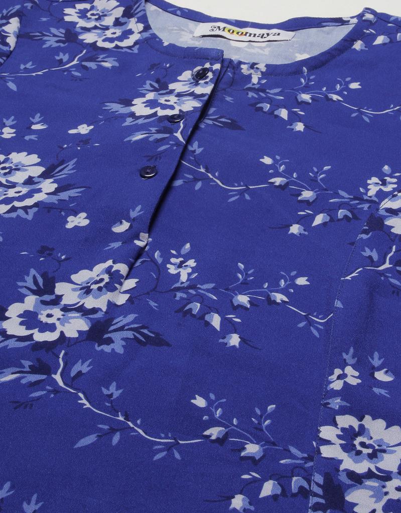 Moomaya Printed Viscose Summer Top For Women, Round Neck Short Sleeves Casual Top