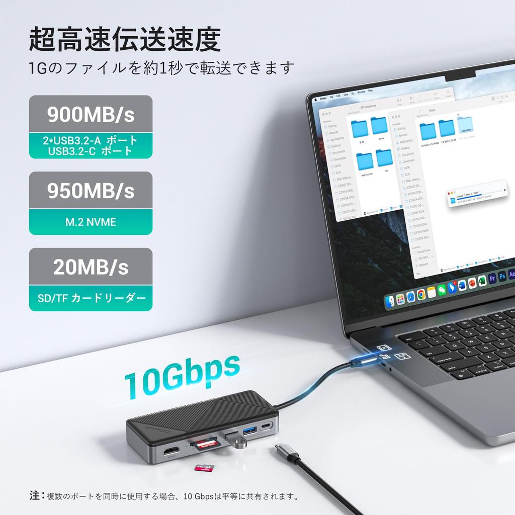 Внешний корпус для SSD GiGimundo 10 Гбит/с USB Gen2 USB C-хаб с корпусом для NVMe SSD Док-станция для SSD Слоты для карт SD и TF Быстрая зарядка PD 100 Вт для