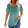 Футболки для женщин, плиссированные, с квадратным вырезом, нарядные, повседневные, блузки с принтом, с коротким рукавом, летние топы свободного кроя