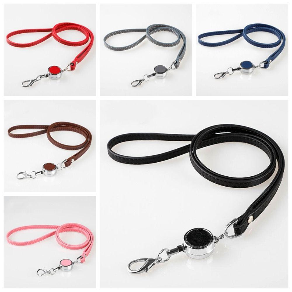 Leather Lanyards Telescopic Sling Bright Colors ID Badge Holder Office School