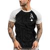Men's Retro T-shirt Summer Men's 3D Striped Printed Short Sleeved Top