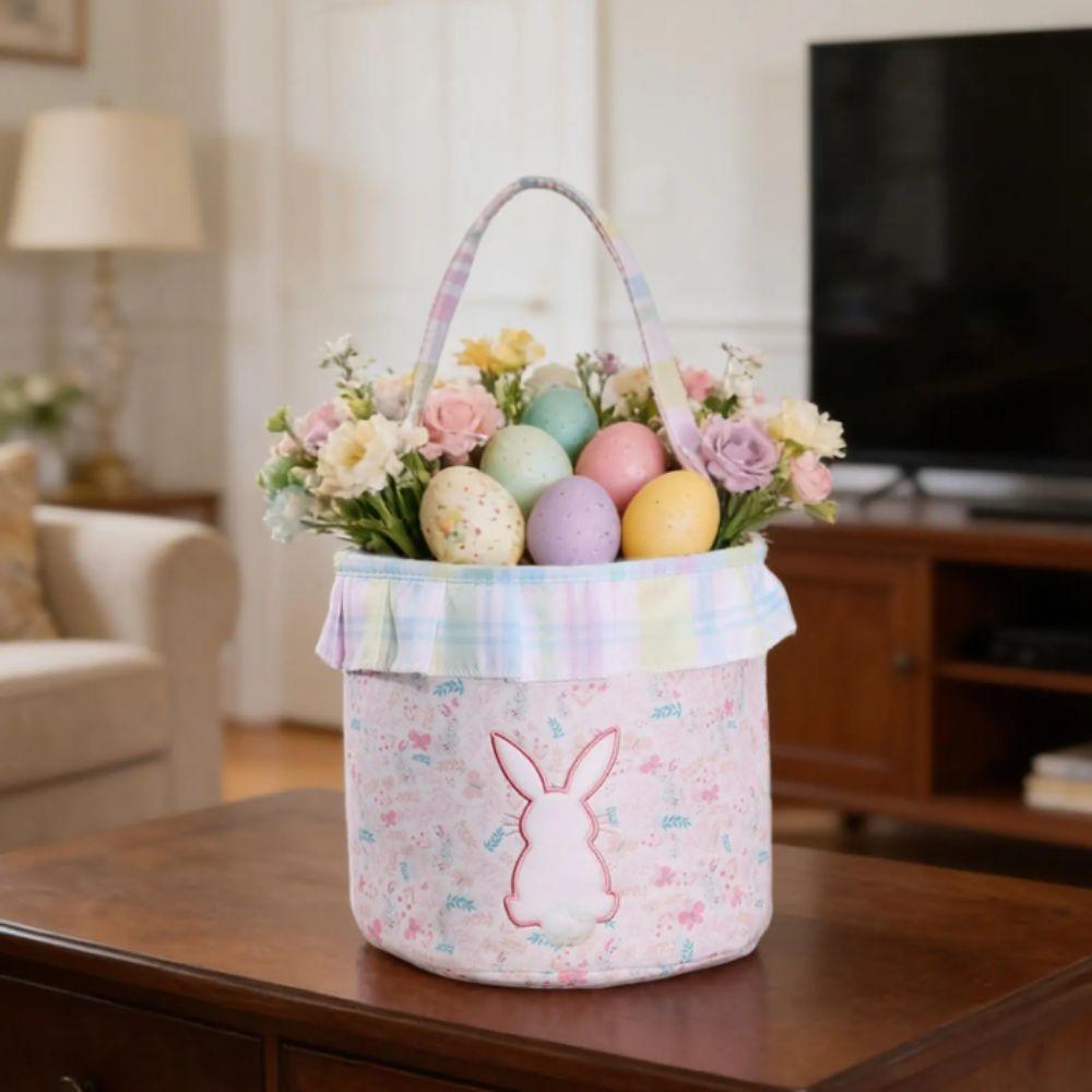 Empty Design Bunny Bucket Pom-Pom Tail Rabbit Basket Children Easter Easter Bunny Basket Kids Gift