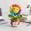 1PC Hand-crocheted Flower Pot + Rainbow Smiley Face Sunflower, Emotional Language Card Simulation Crocheted Flower, Home Decoration