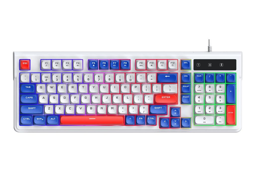 Проводная игровая клавиатура T-WOLF T13 - 98 клавиш, бесшумное механическое ощущение, подсветка, высококачественный дизайн.