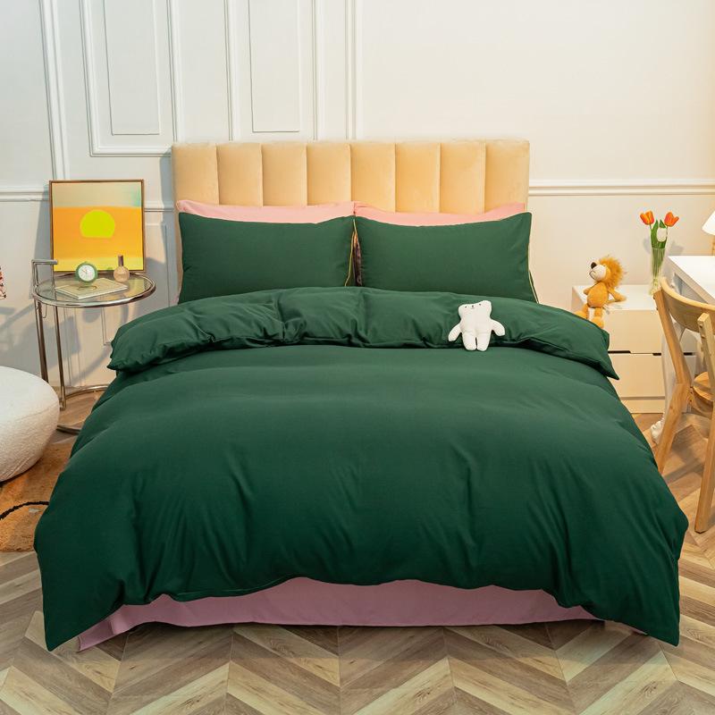 Однотонные наборы из четырех предметов из мытого хлопка, утолщенные простыни с начесом, три комплекта