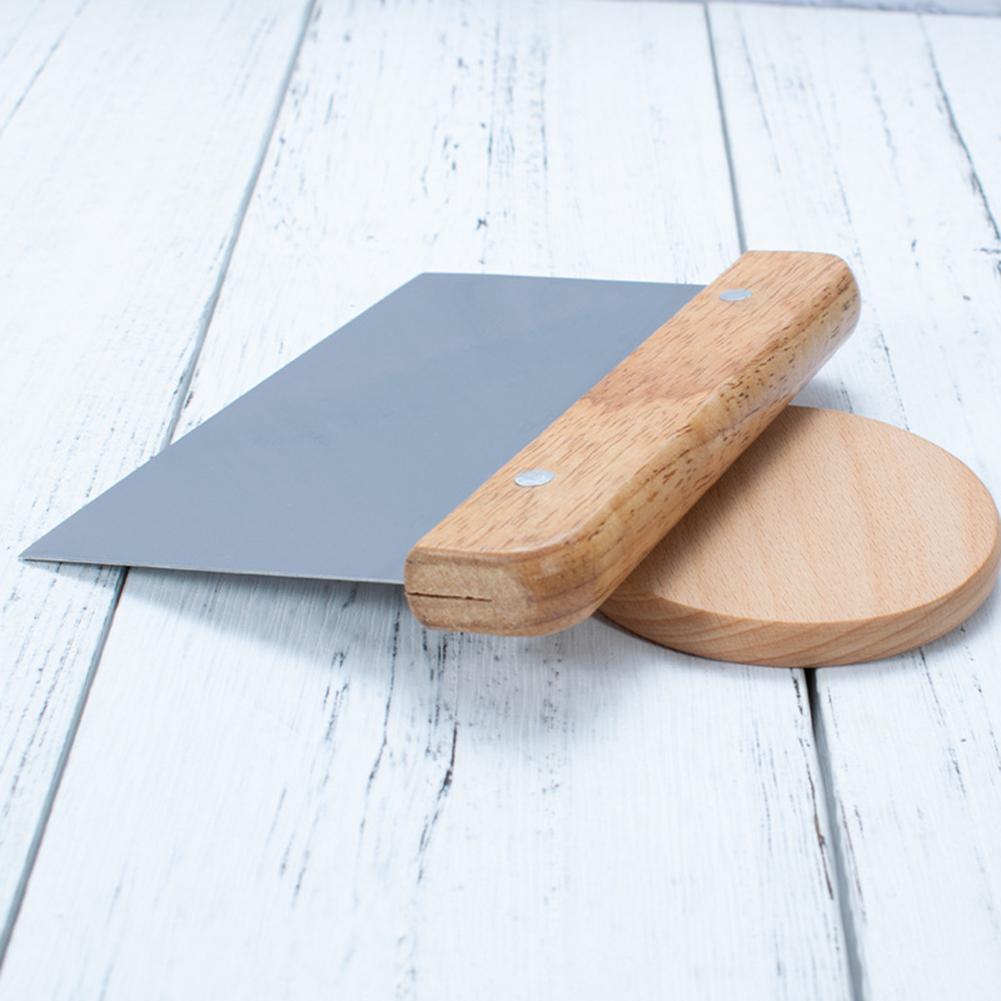 Stainless Steel Dough Scraper and Portioning Tool with Wooden Handle