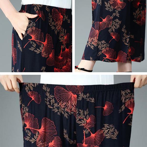 WTEMPO Женские широкие брюки из смеси хлопка и конопли большого размера, тонкие укороченные брюки с высокой талией и эластичным принтом для мамы