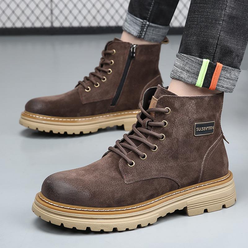 Мужские ботинки мартин в британском стиле, короткие ботинки, осень-зима, новые, с боковой молнией, рабочие ботинки, модные высокие теплые ботинки-рыцари