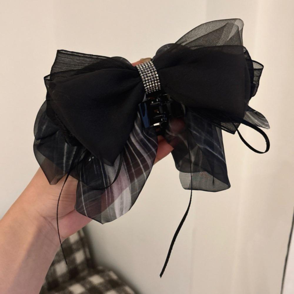 Grab Clip Chiffon Bowknot Hair Clip Floral Flower Hairpin Large Size Bow Ribbon Hair Claw  Travel