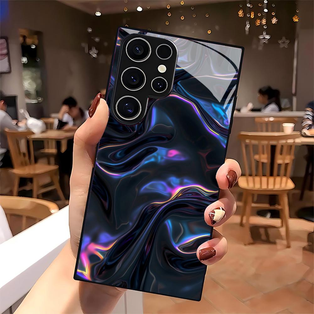 Стеклянный чехол для телефона с узором «Текучий свет» для Samsung Galaxy S26 S25 S24 S22 S23 Ultra S21 S20 Plus 5G, противоскользящий, полностью закрывающий