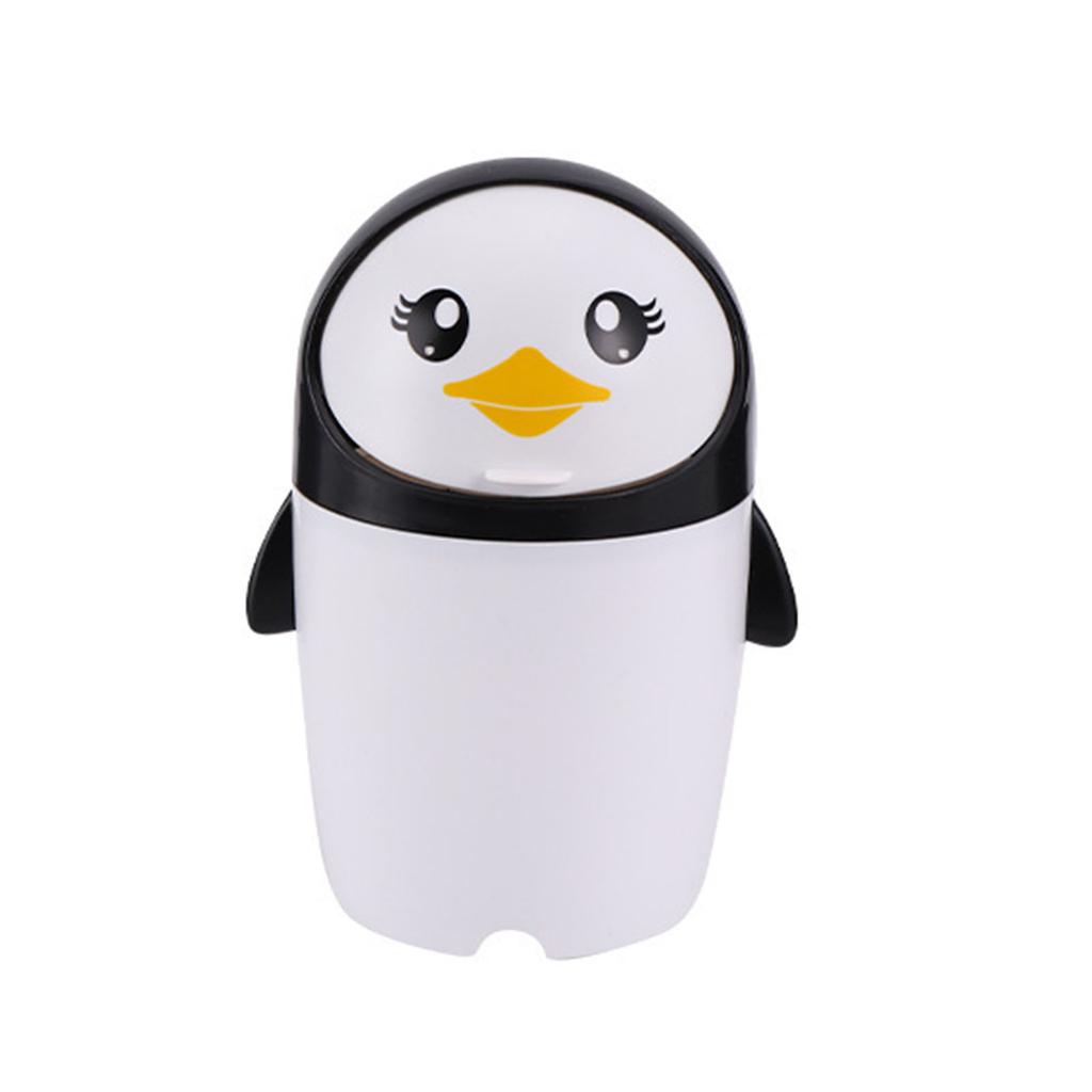Desktop Mini Penguin Garbage Bin with Lid Pen Holder Flip Lid Organize Supplies Accessory for Home Bedroom Dormitory