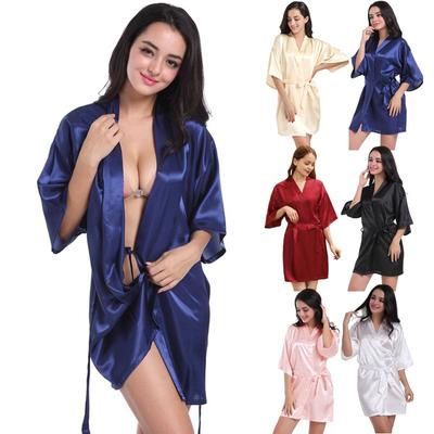 Простой атласный халат, свадебное кимоно для подружки невесты, халат, одежда для сна, халат