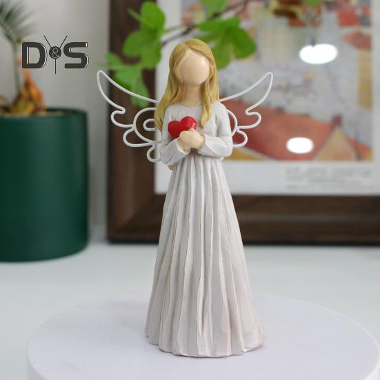 Фигурка ангела в форме сердца с золотыми волосами, крыло девушки, статуя из смолы, скульптура, украшение для дома и офиса, украшение на Рождество, подарок на день рождения