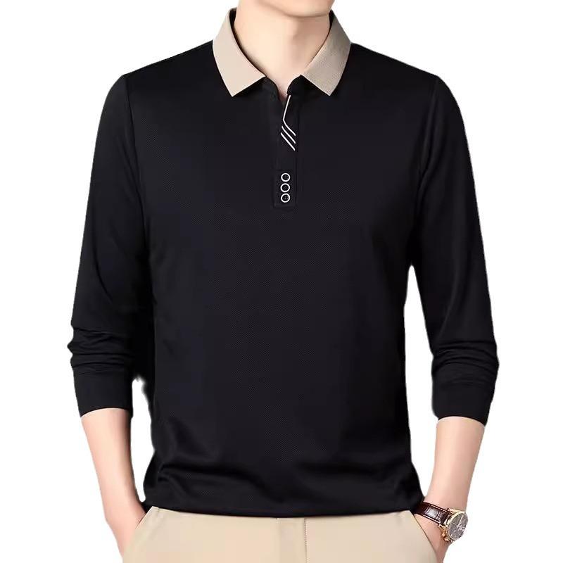 Мужская рубашка поло с длинными рукавами и воротником-ножницами, весна-осень, четыре сезона, тонкий срез, однотонная, повседневная футболка с лацканами
