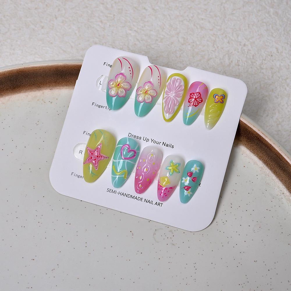 24 шт. Летние Макаронные Цвета 3D Съемные Ногти на Клеевой Основе – Красочный, Носимый Маникюр