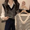 Pullover V-neck Striped Knitted Vest Women Spring and Autumn 2022 Casual Sleeveless Vest Sweater Female Top