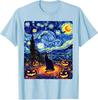 Halloween Black Cat Van Gogh Starry Night Cat Costume Women TShirt Y2k Kitten Pumpkin Spooky Graphic Outfit Novelty Tee Gifts