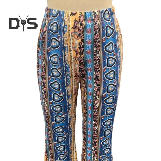Женские брюки в этническом стиле с цветочным принтом, длинные расклешенные брюки в стиле ретро, ​​высокоэластичные сексуальные повседневные брюки, уличная одежда