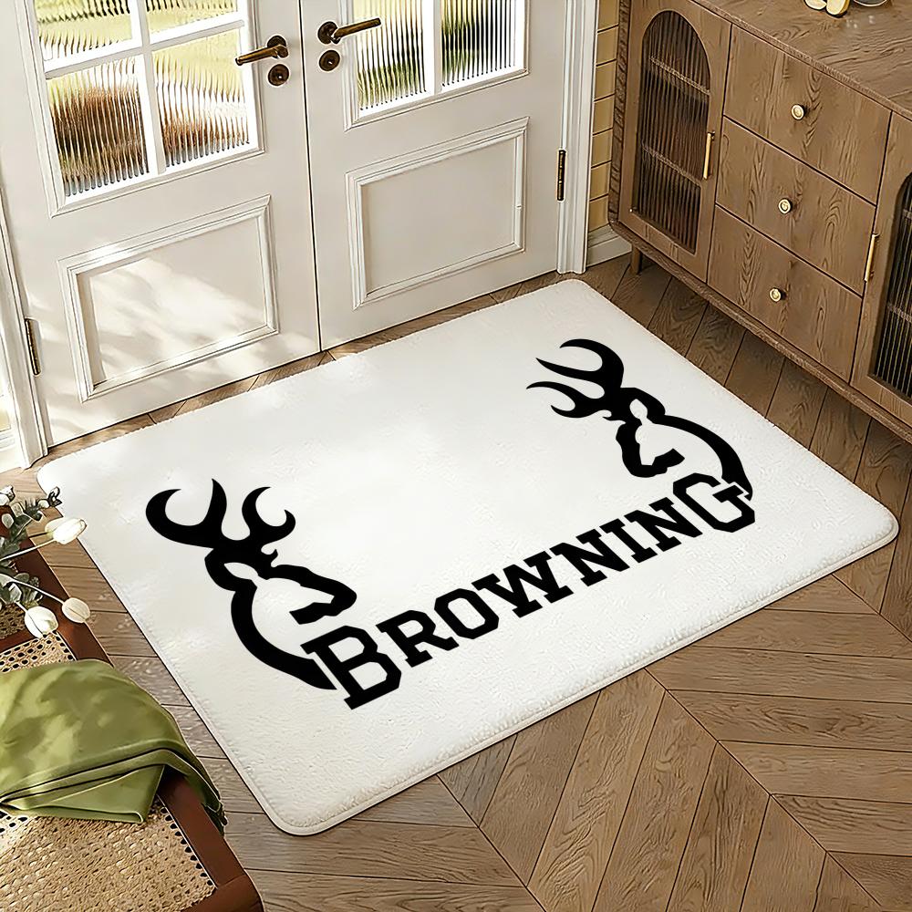 B-Browning Logo Floor Mat Soft Thickened Absorbent Non-Slip Bedroom Living Room Door Mat Home Decor Flannel Rugs