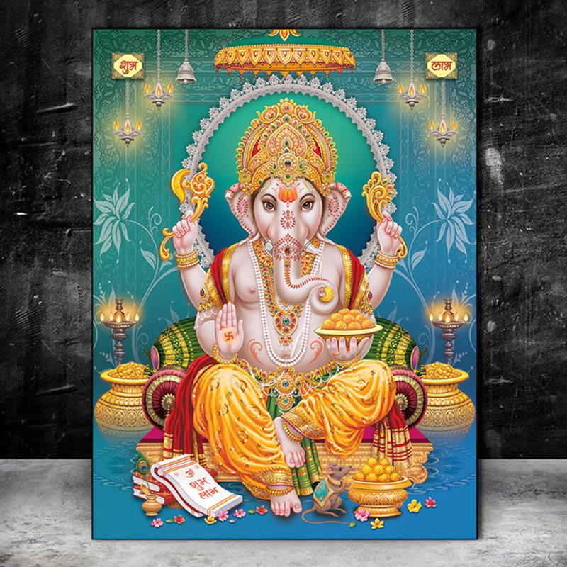 Религия Индия Золото Храм Ганеши Холст Картина Слон Бог Плакат Печать Настенная Картина для Гостиной Настенный Декор Куадрос