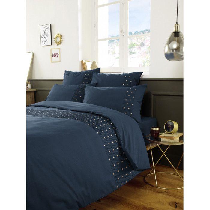 Housse de couette "Agathe" toutes dimensions avec plis religieuses et pois brodés - Agathe Mûre - Housse de couette 260 x 240 cm