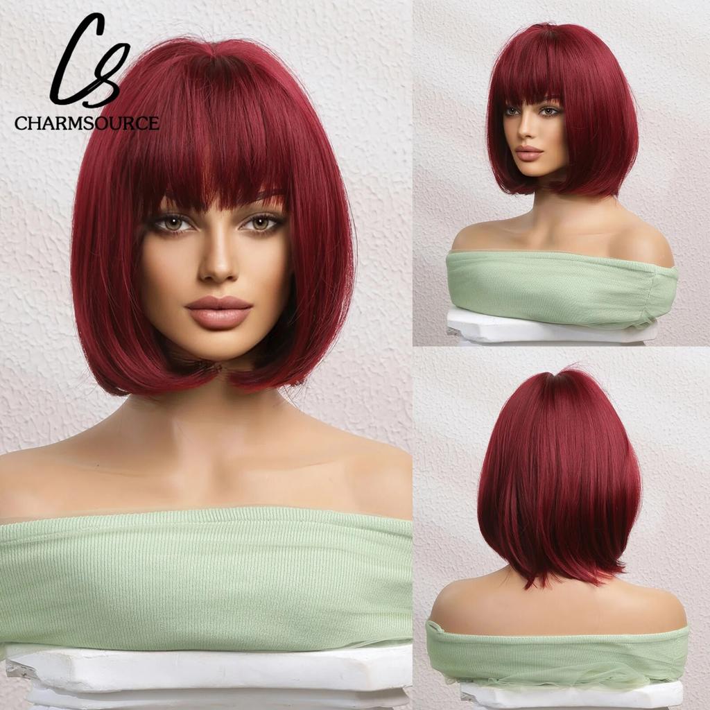 Короткие прямые синтетические парики «боб» с челкой для женщин, парик от коричневого до светлого цвета, косплей, вечерние, повседневные, термостойкие волокна, волосы