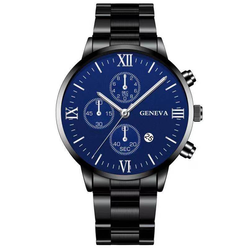 Wis Steel Strap Watch, Men'S Stainless Steel Three-Eye Calendar Quartz Alloy Watch