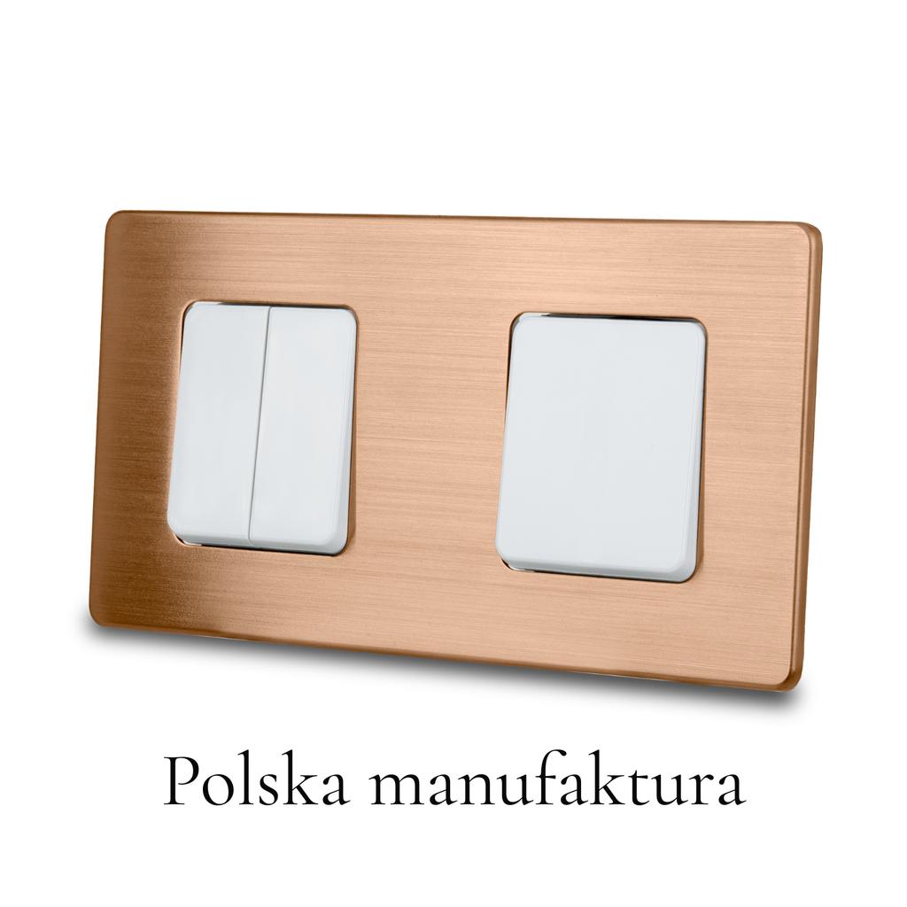 Włącznik światła potrójny biały jednobiegunowy stal szczotkowana pvd copper